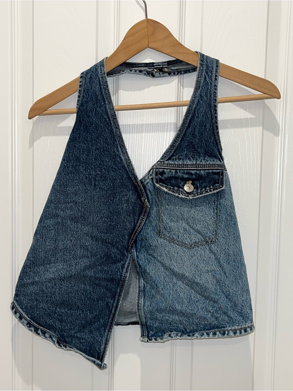 Zara Two-Tone Denim Crop Vest in Washed Blue